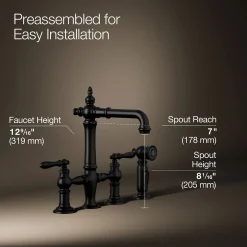Three-hole bridge bar sink faucet with side sprayer^Kohler Outlet