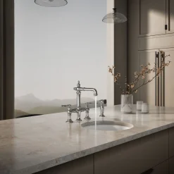 Three-hole bridge bar sink faucet with side sprayer^Kohler Outlet
