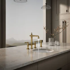 Three-hole bridge bar sink faucet with side sprayer^Kohler Outlet