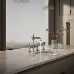 Three-hole bridge bar sink faucet with side sprayer^Kohler Outlet