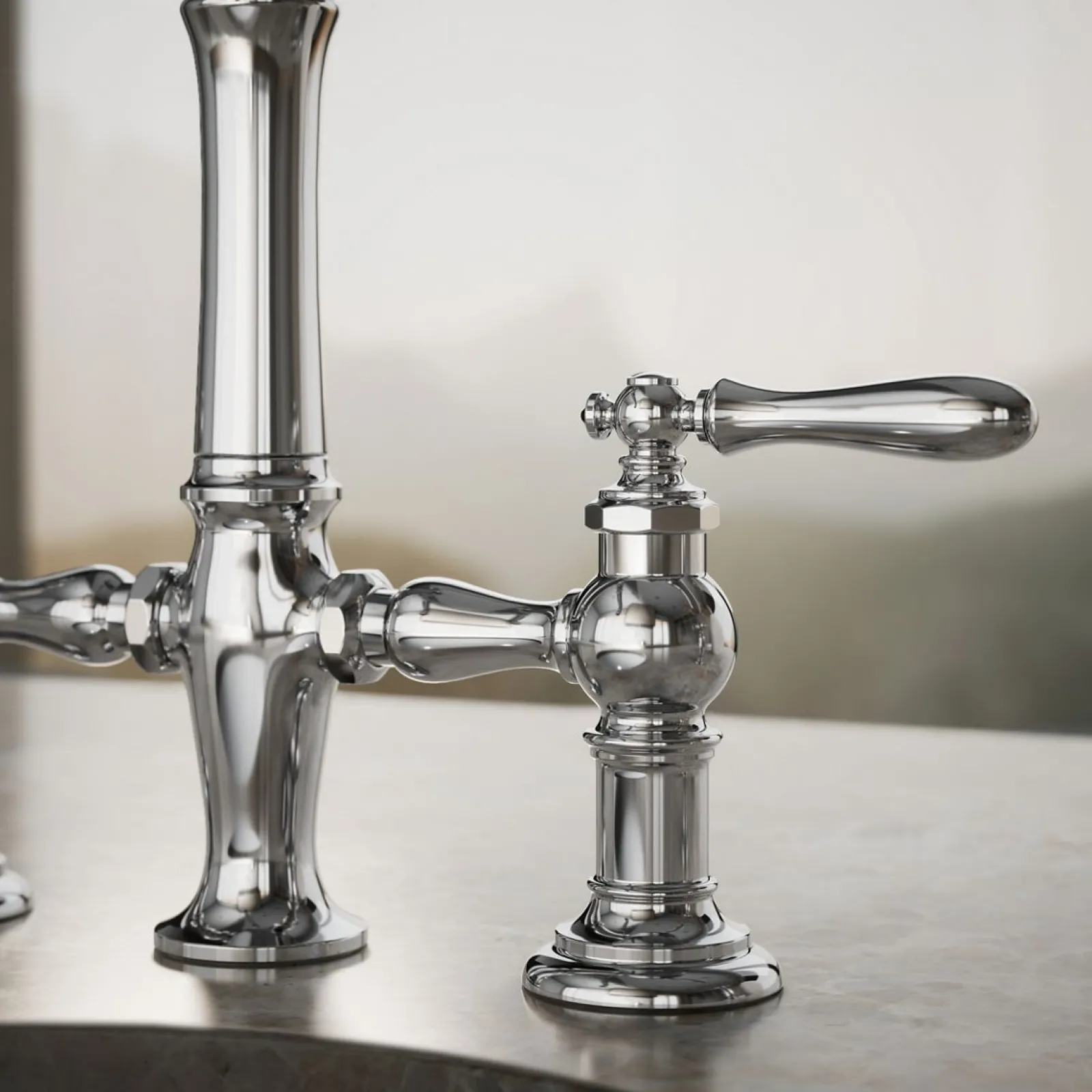 Three-hole bridge bar sink faucet with side sprayer^Kohler Outlet