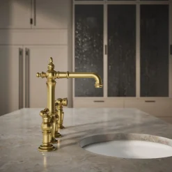 Three-hole bridge bar sink faucet with side sprayer^Kohler Outlet