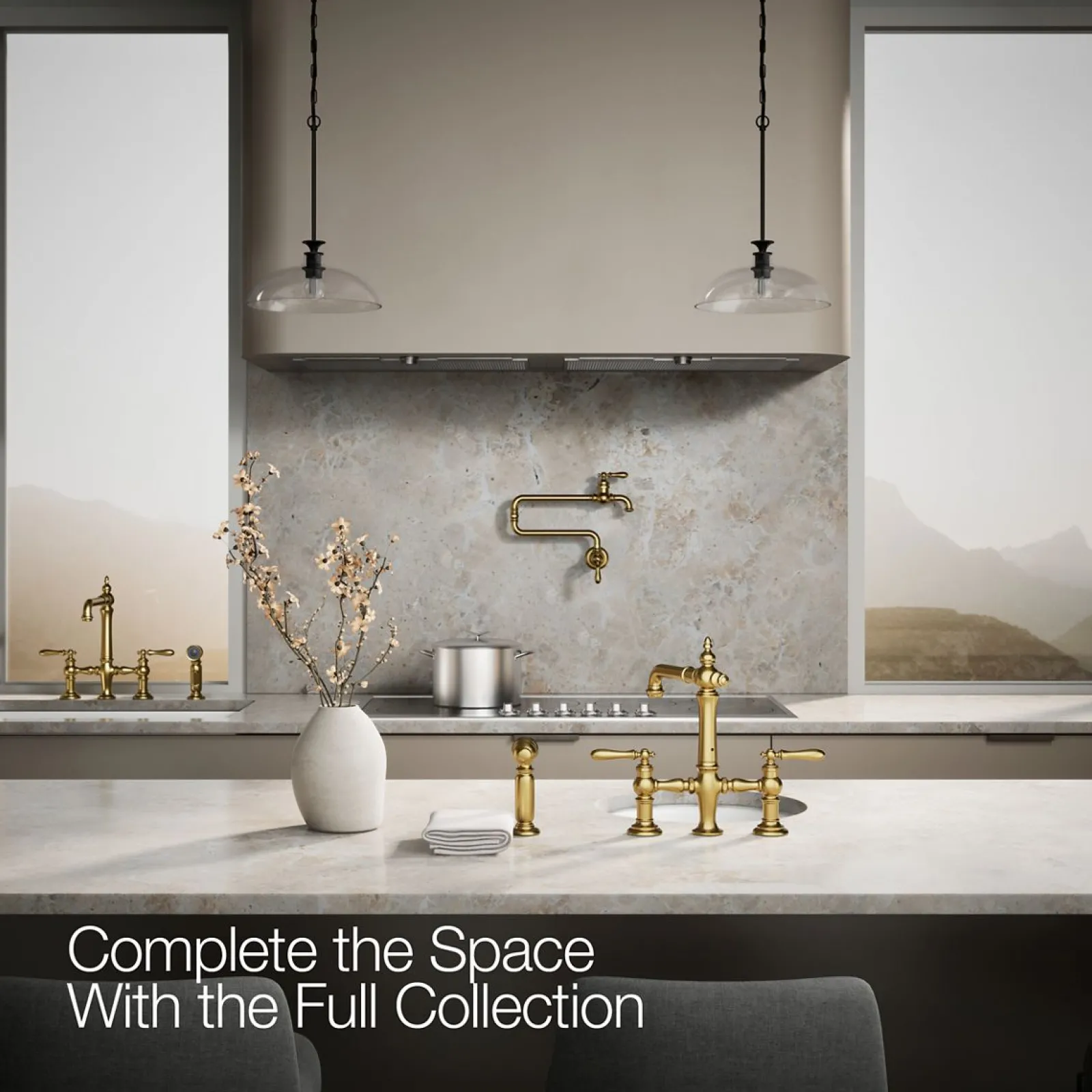 Three-hole bridge bar sink faucet with side sprayer^Kohler Outlet