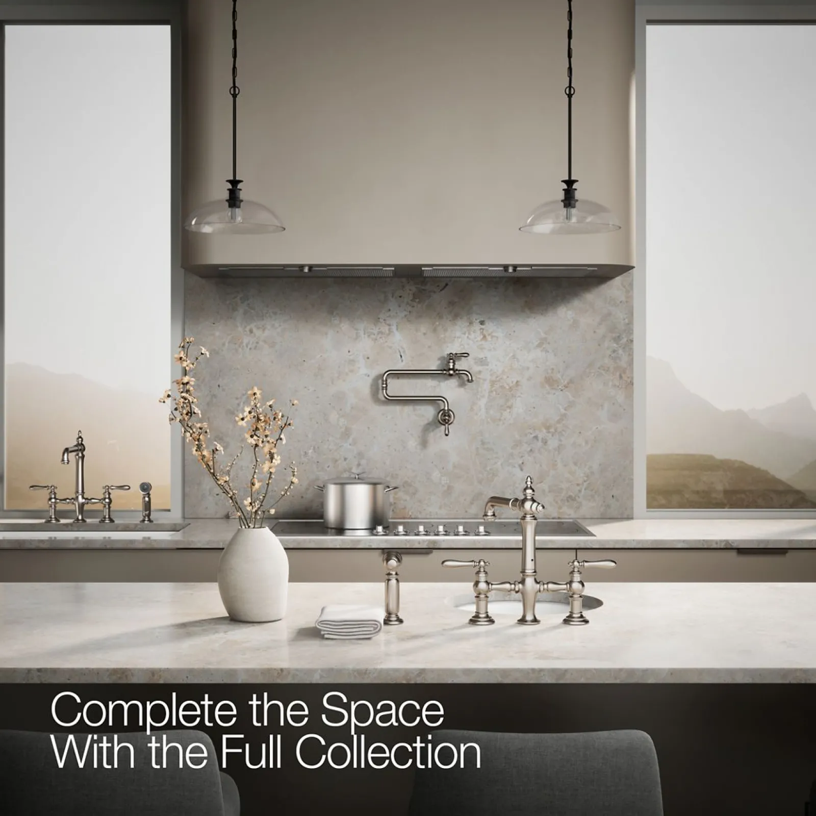 Three-hole bridge bar sink faucet with side sprayer^Kohler Outlet