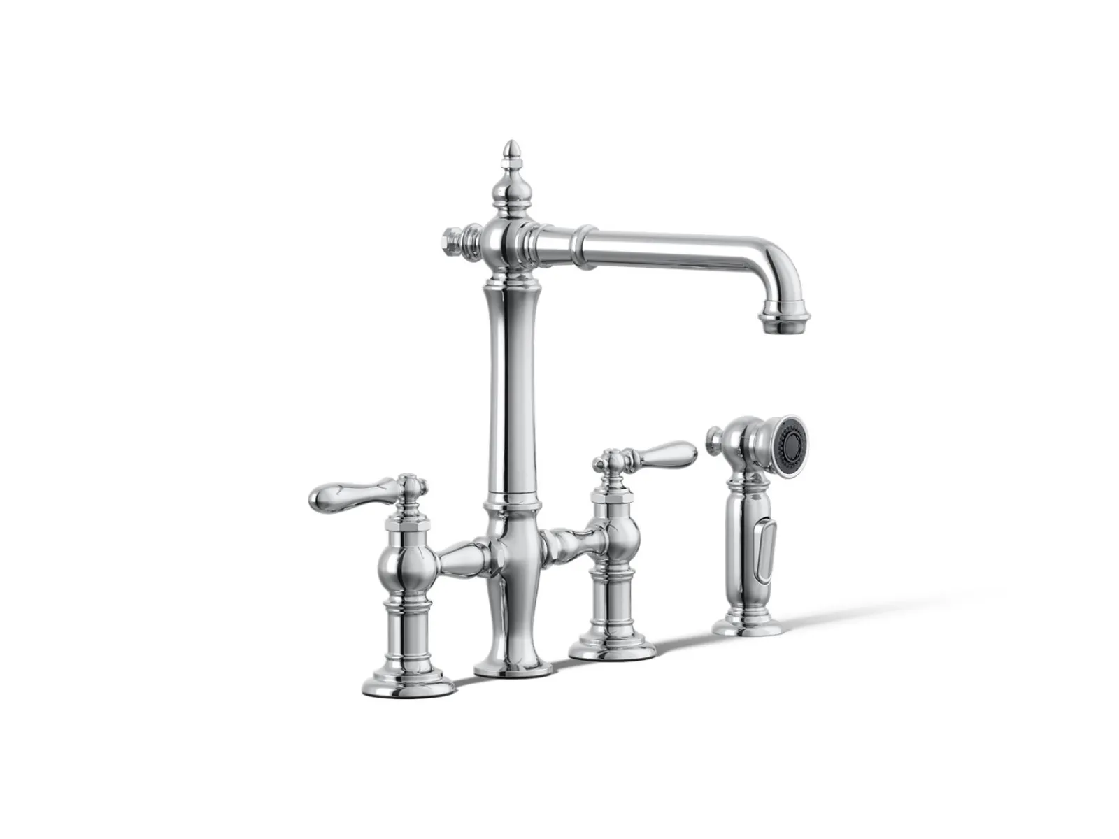 Three-hole bridge kitchen sink faucet with side sprayer^Kohler Outlet