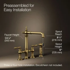 Three-hole bridge kitchen sink faucet with side sprayer^Kohler Outlet