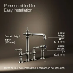 Three-hole bridge kitchen sink faucet with side sprayer^Kohler Outlet