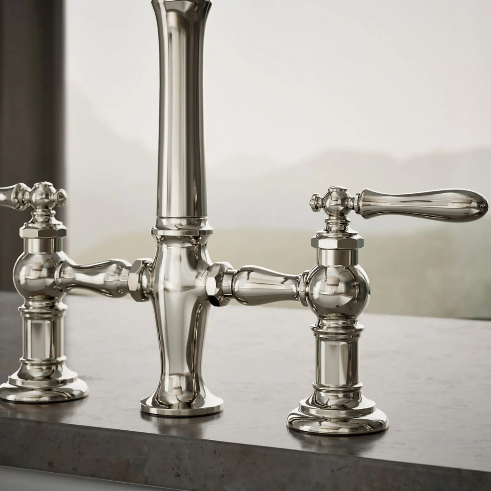 Three-hole bridge kitchen sink faucet with side sprayer^Kohler Outlet