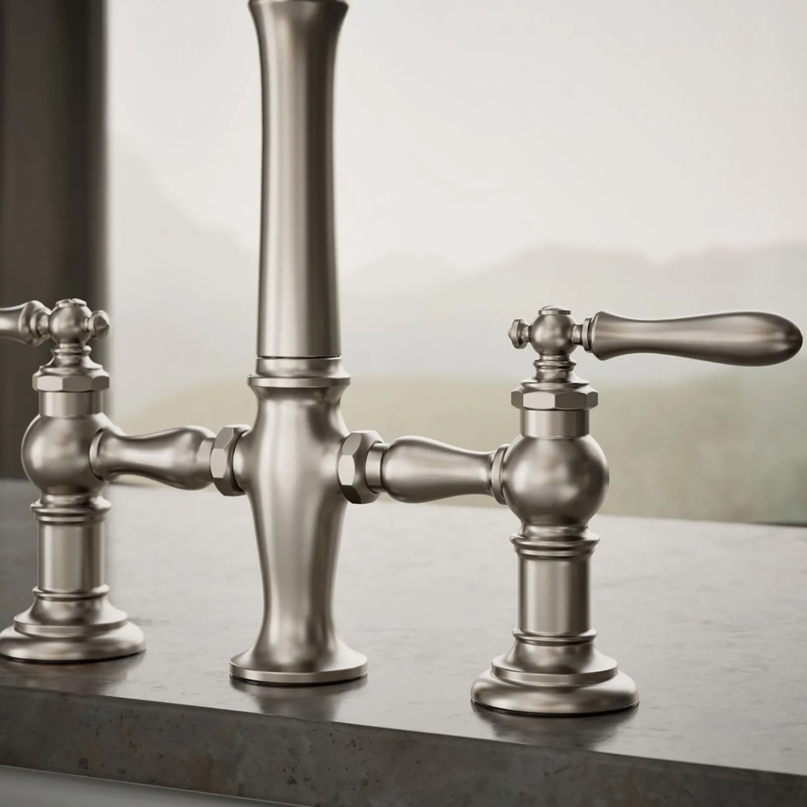 Three-hole bridge kitchen sink faucet with side sprayer^Kohler Outlet