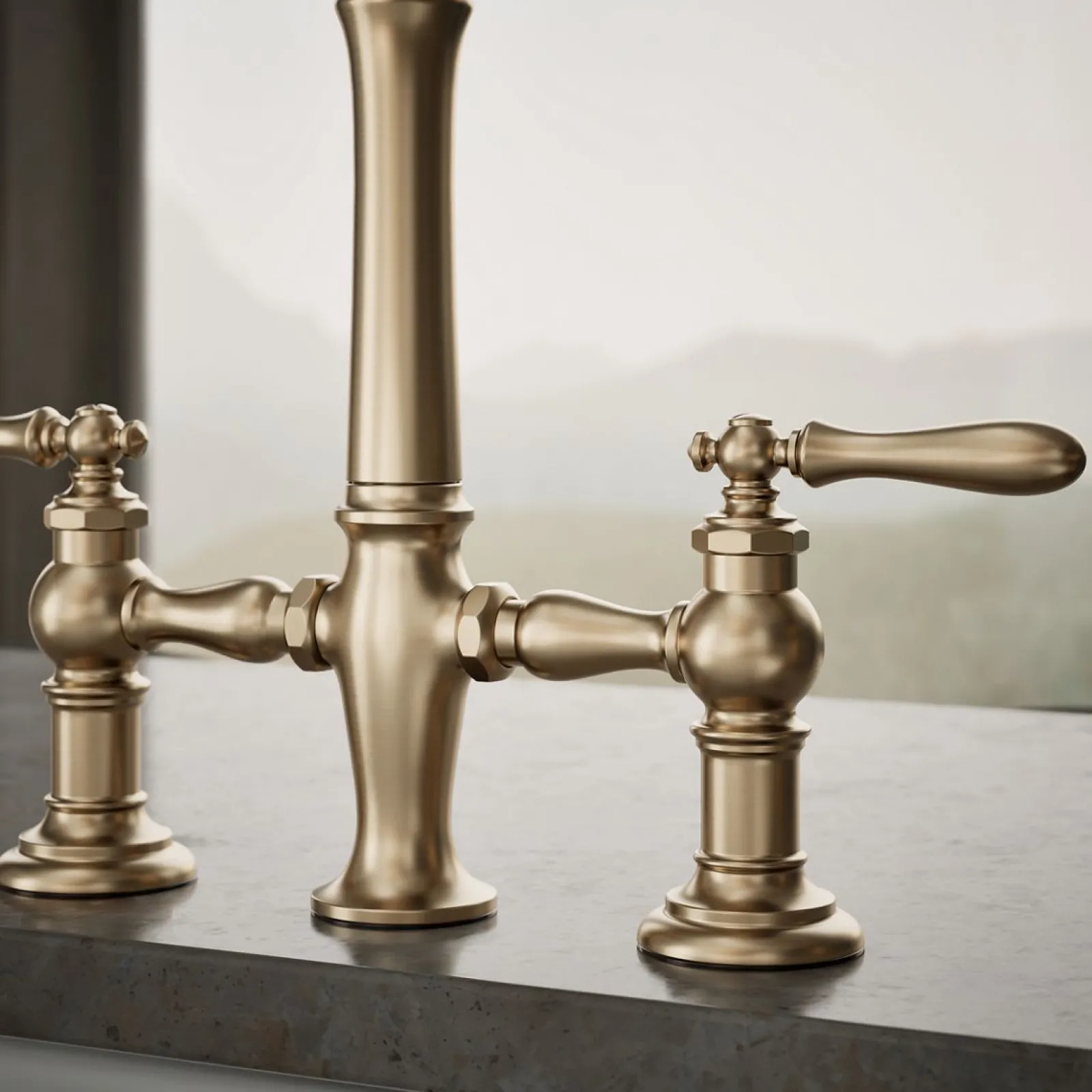 Three-hole bridge kitchen sink faucet with side sprayer^Kohler Outlet