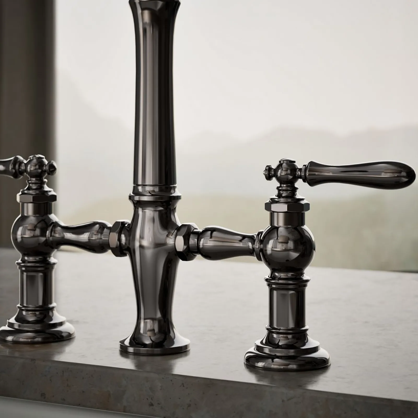 Three-hole bridge kitchen sink faucet with side sprayer^Kohler Outlet