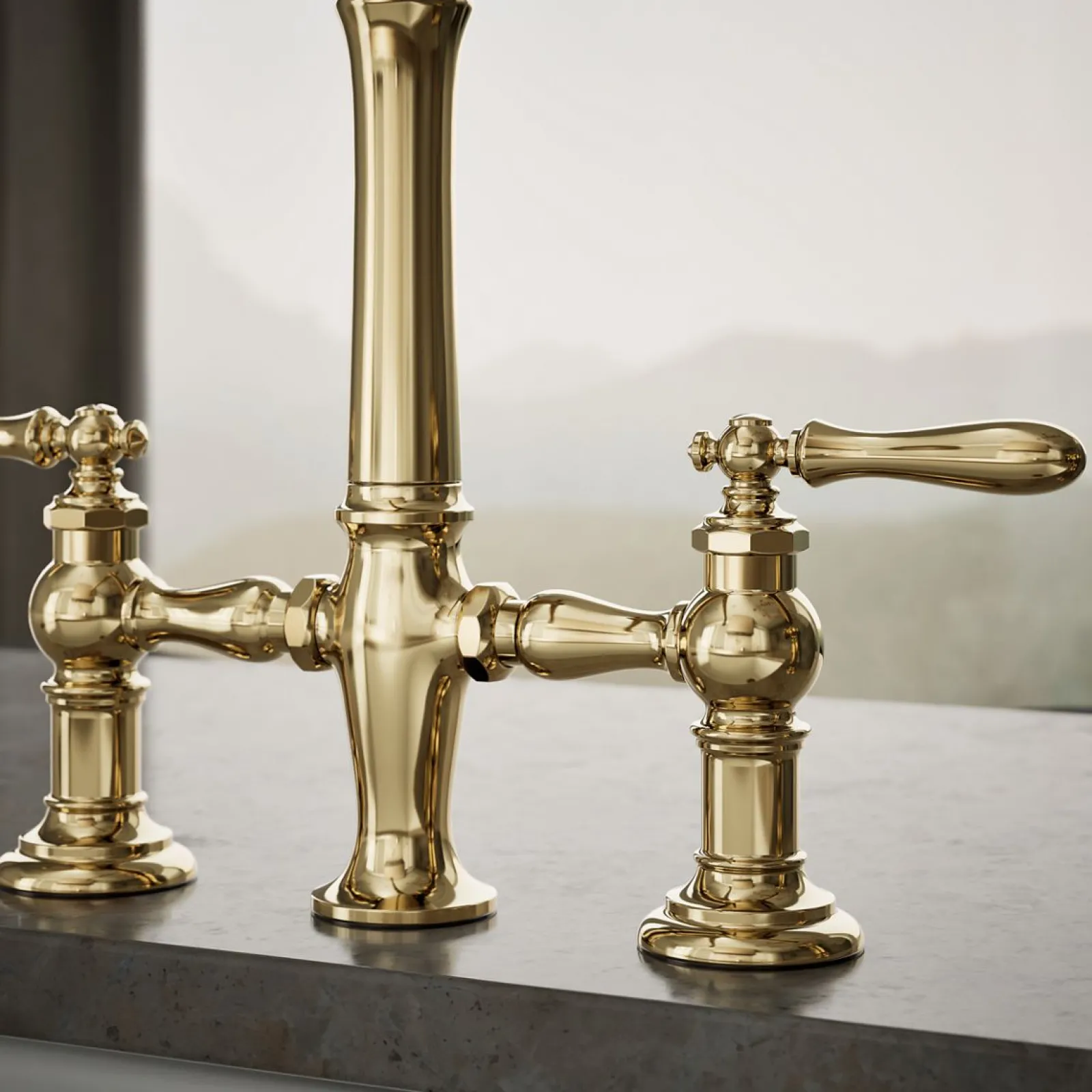 Three-hole bridge kitchen sink faucet with side sprayer^Kohler Outlet