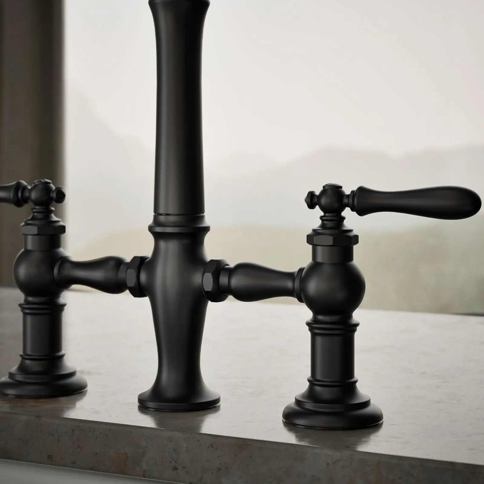 Three-hole bridge kitchen sink faucet with side sprayer^Kohler Outlet