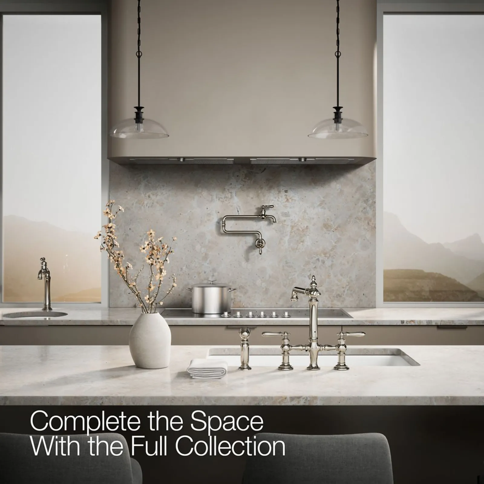 Three-hole bridge kitchen sink faucet with side sprayer^Kohler Outlet
