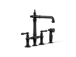 Three-hole bridge kitchen sink faucet with side sprayer^Kohler Outlet