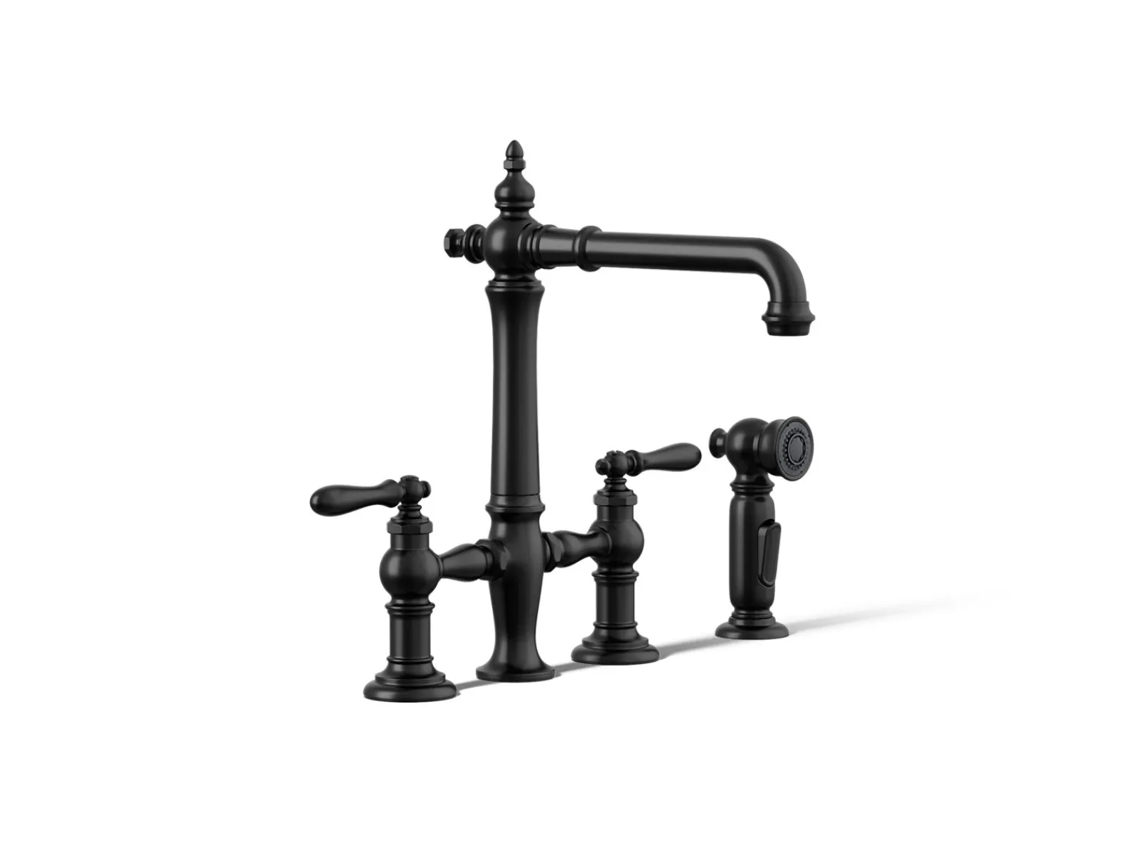 Three-hole bridge kitchen sink faucet with side sprayer^Kohler Outlet