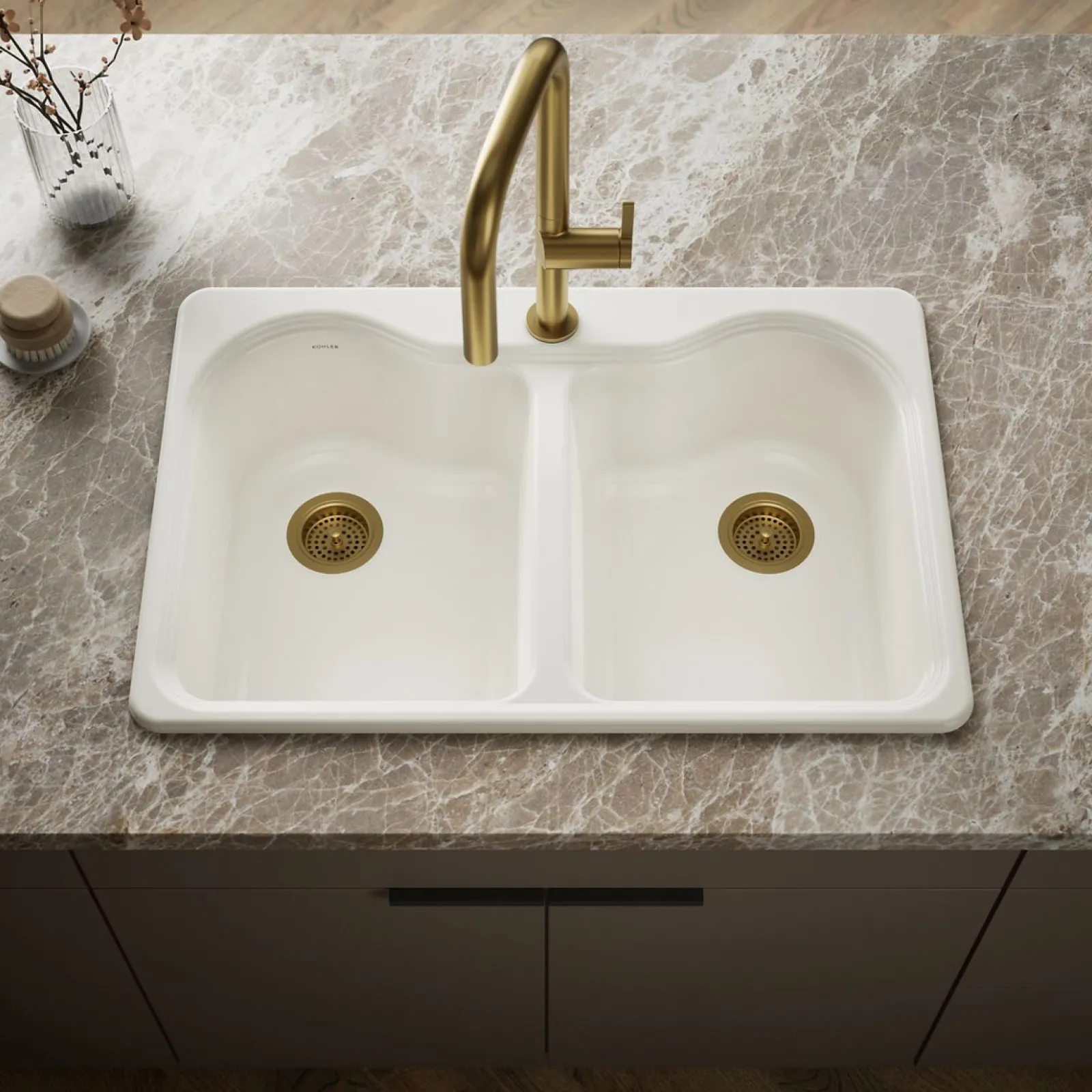 33" top-mount double-bowl kitchen sink^Kohler New