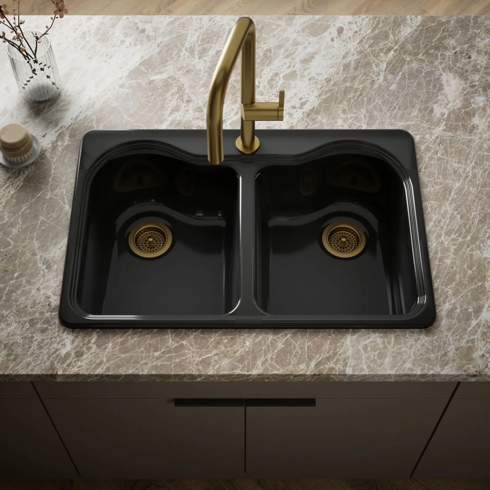 33" top-mount double-bowl kitchen sink^Kohler New