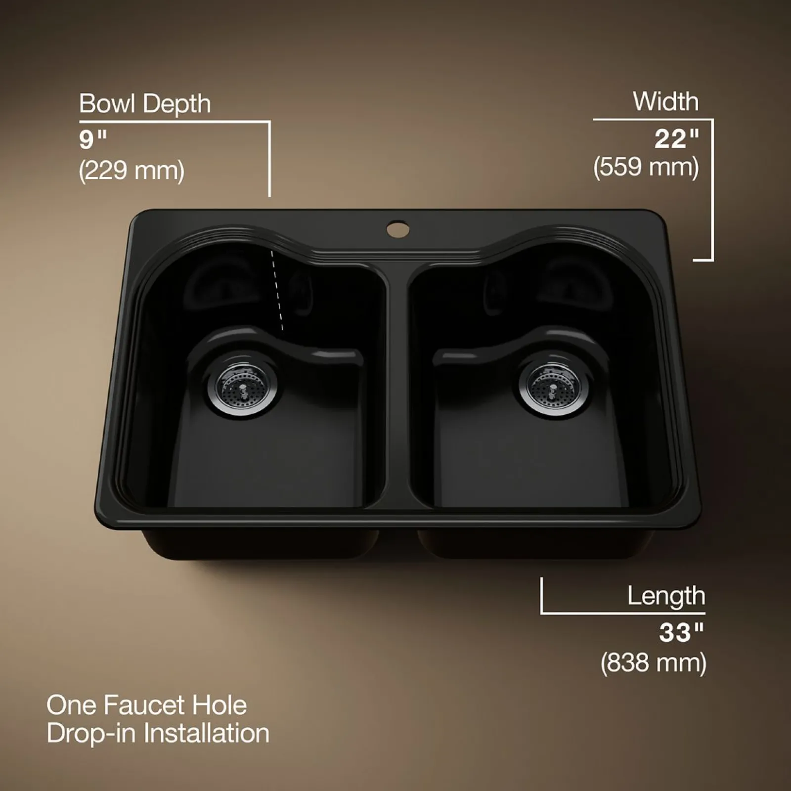 33" top-mount double-bowl kitchen sink^Kohler New