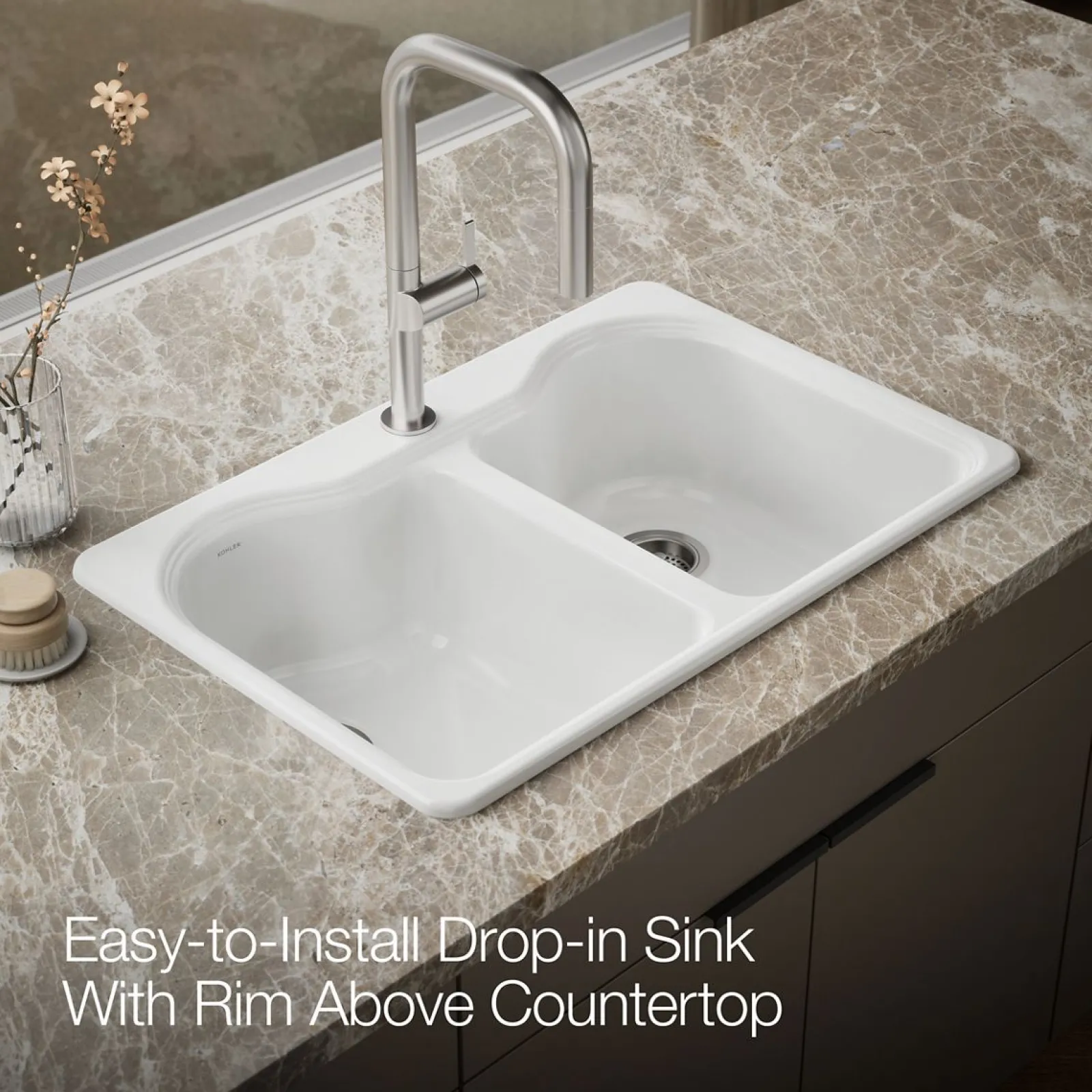 33" top-mount double-bowl kitchen sink^Kohler New