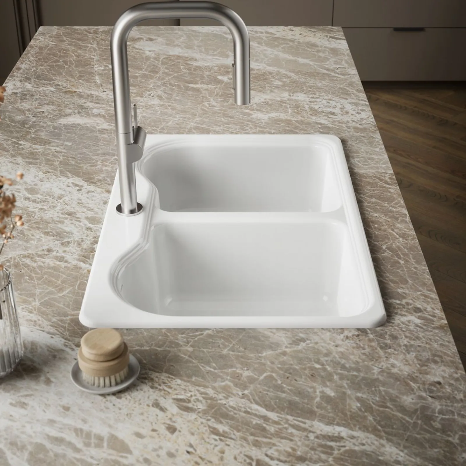 33" top-mount double-bowl kitchen sink^Kohler New