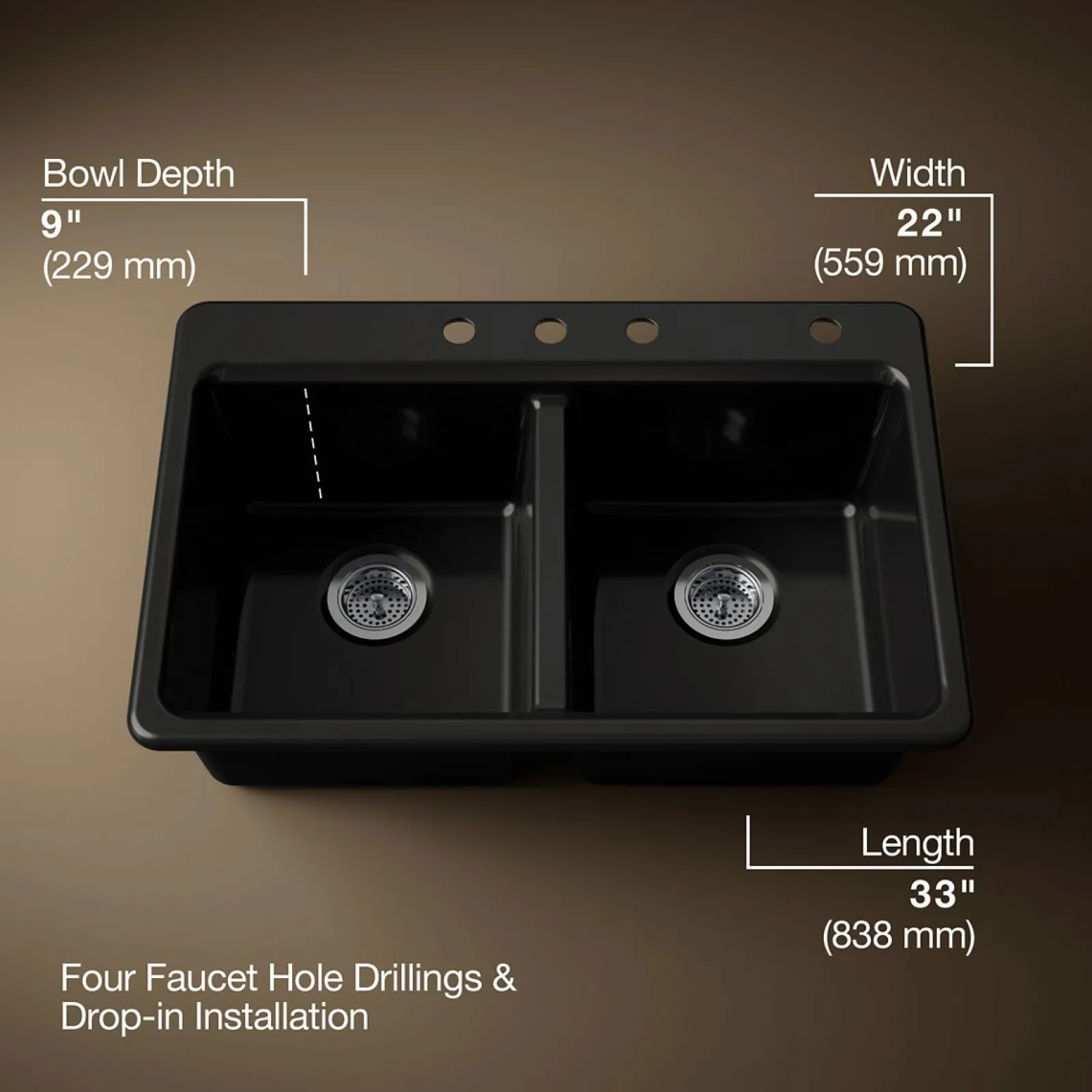 33" top-mount double-bowl kitchen sink^Kohler Clearance