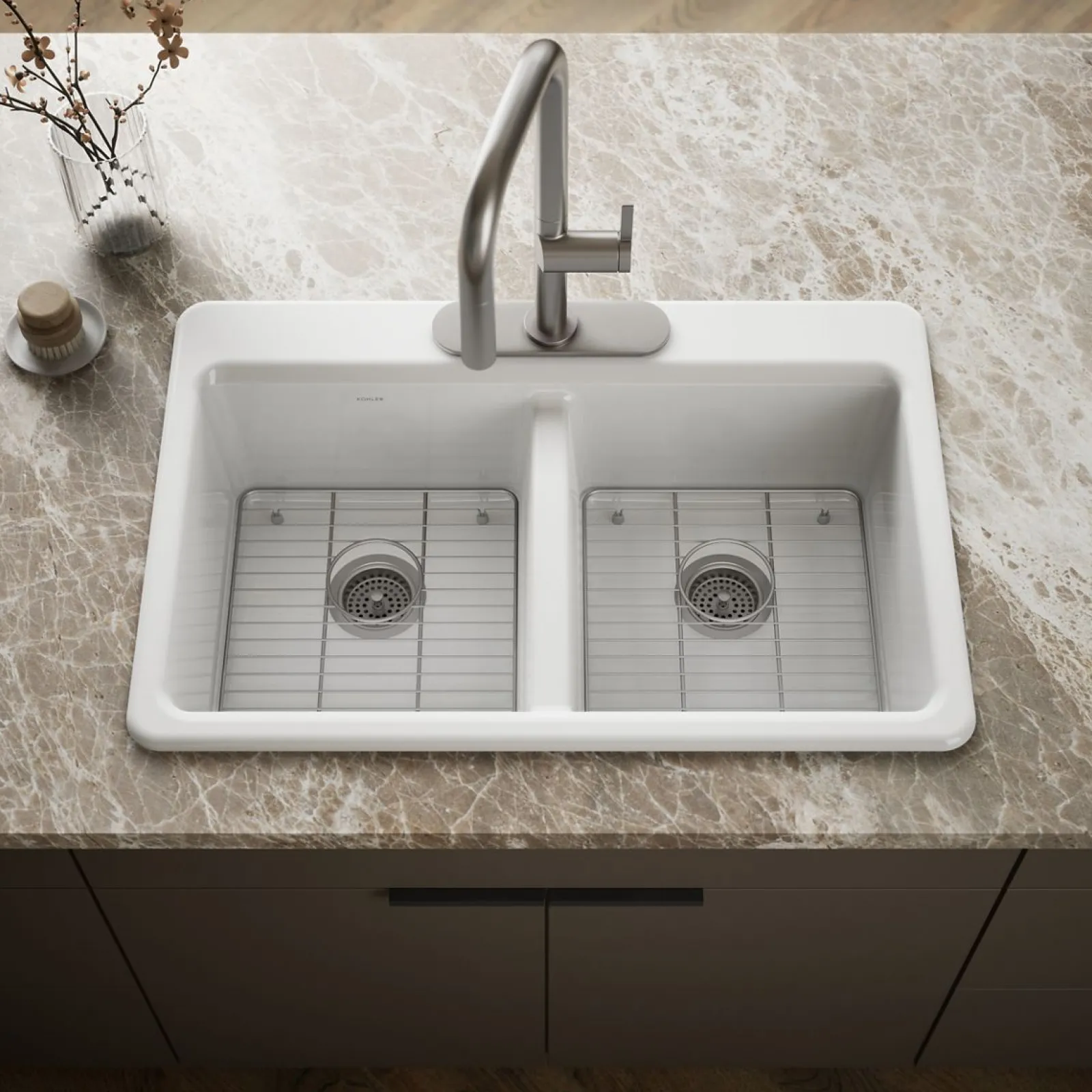 33" top-mount double-bowl kitchen sink^Kohler