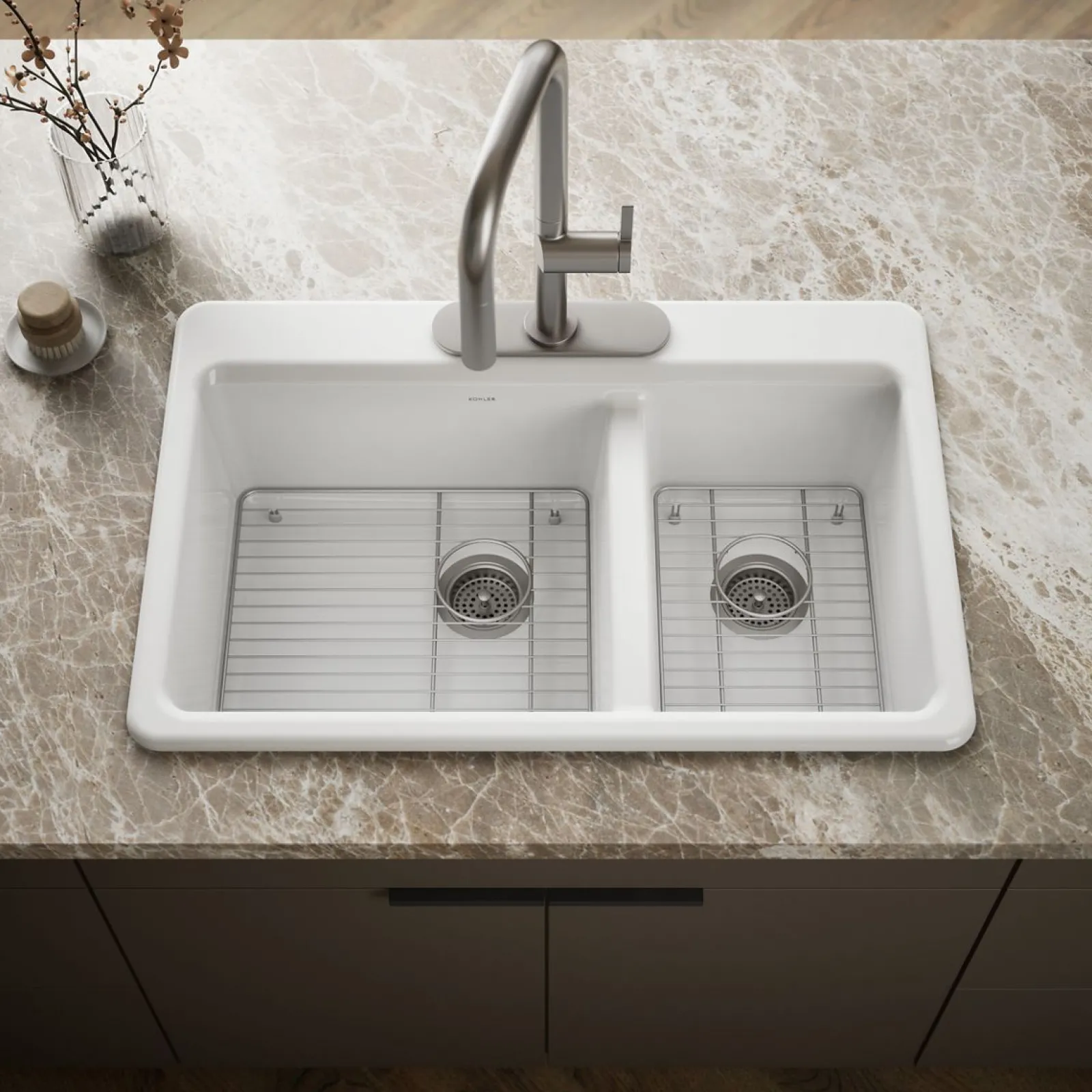 33" top-mount double-bowl kitchen sink^Kohler Outlet
