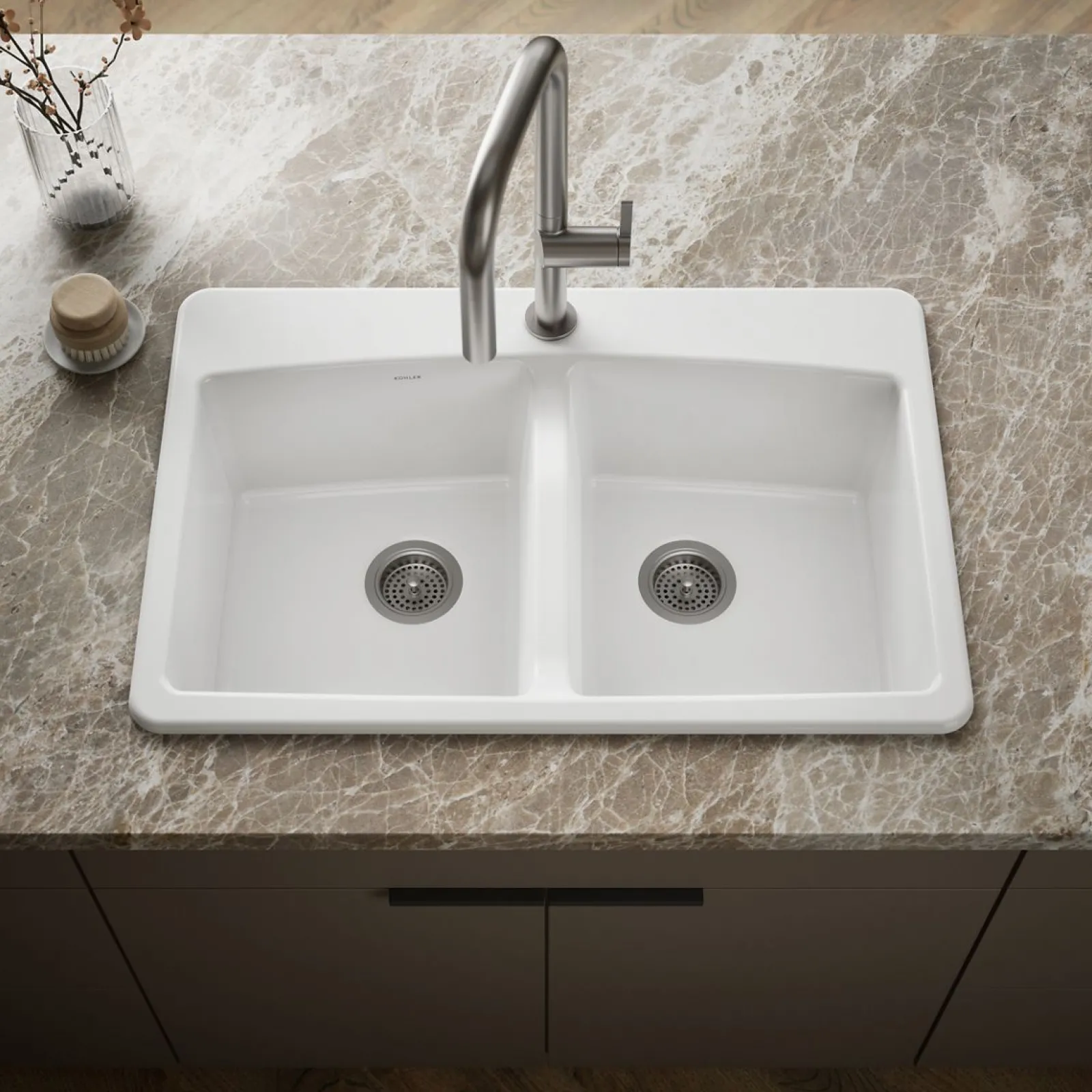 33" top-mount double-bowl kitchen sink^Kohler New