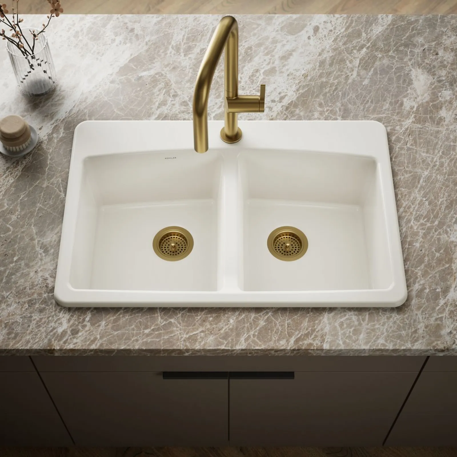 33" top-mount double-bowl kitchen sink^Kohler New