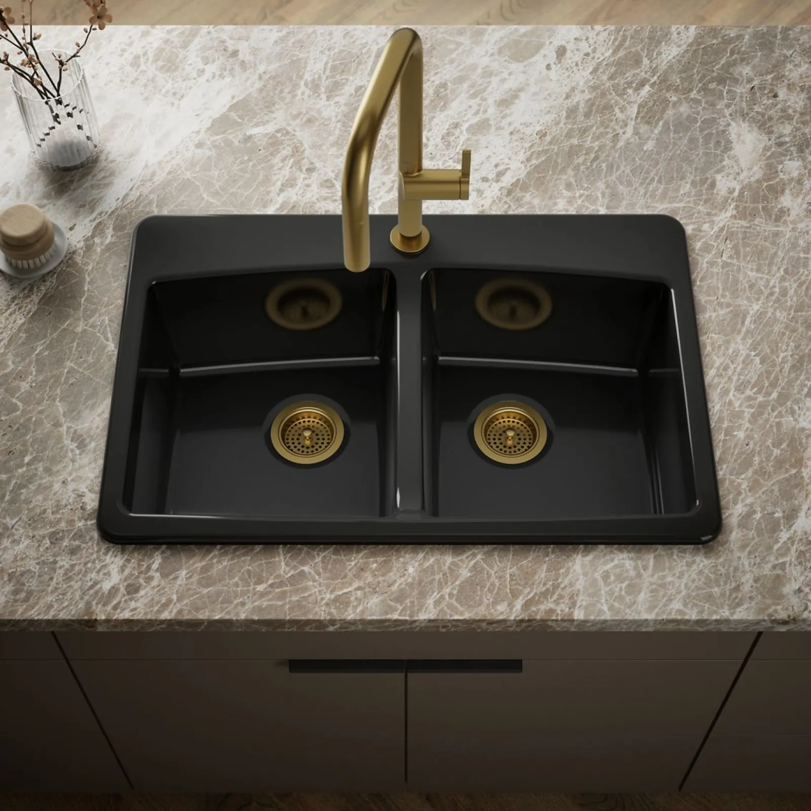 33" top-mount double-bowl kitchen sink^Kohler New
