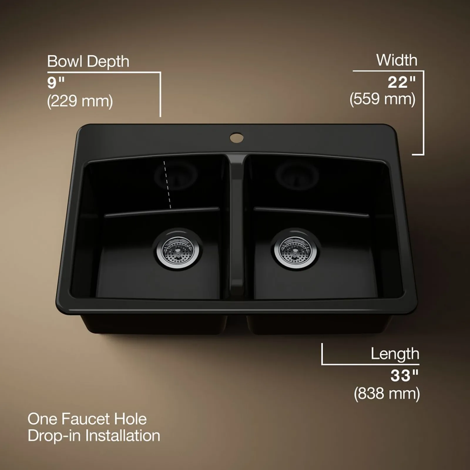 33" top-mount double-bowl kitchen sink^Kohler New
