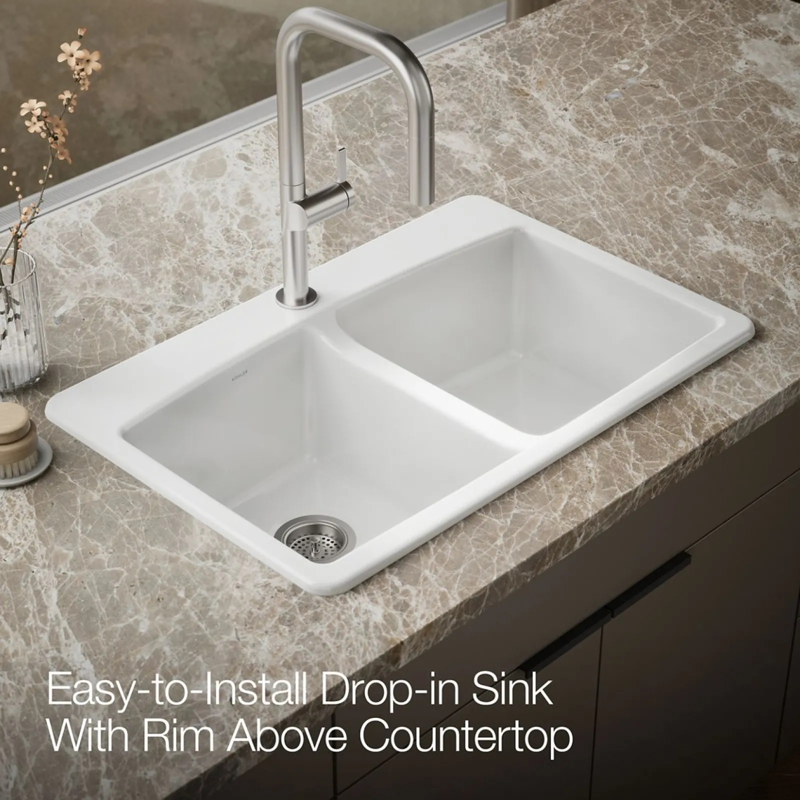 33" top-mount double-bowl kitchen sink^Kohler New