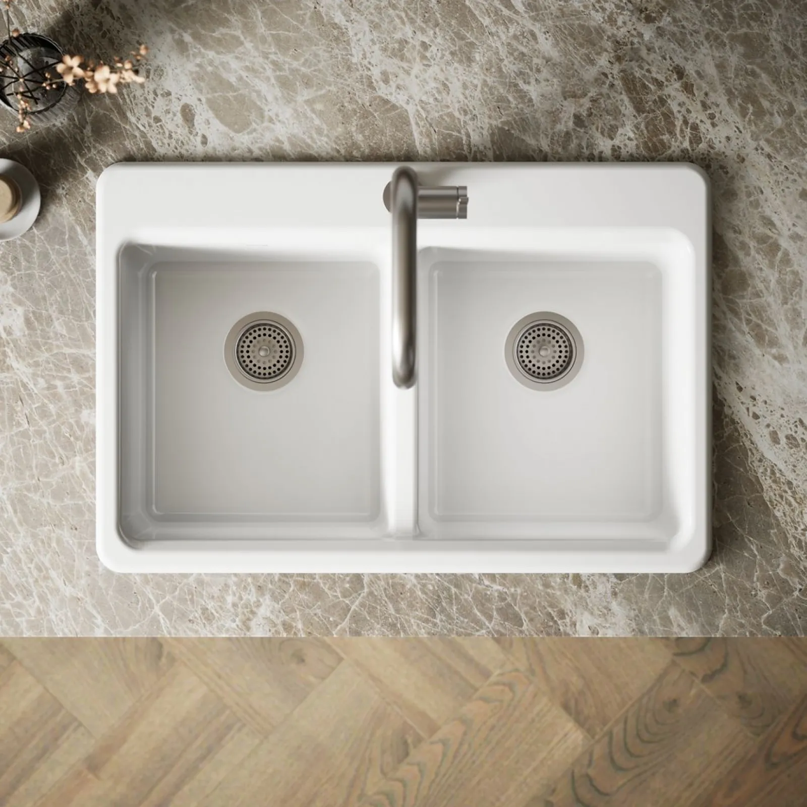 33" top-mount double-bowl kitchen sink^Kohler New