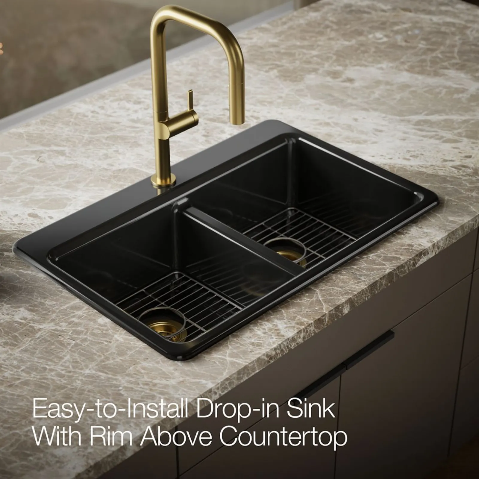 33" top-mount double-bowl kitchen sink^Kohler New