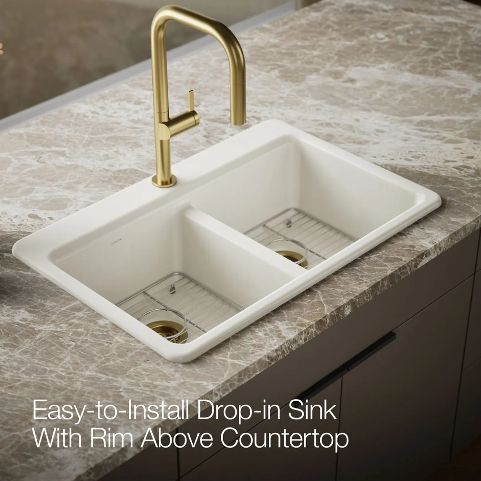 33" top-mount double-bowl kitchen sink^Kohler New