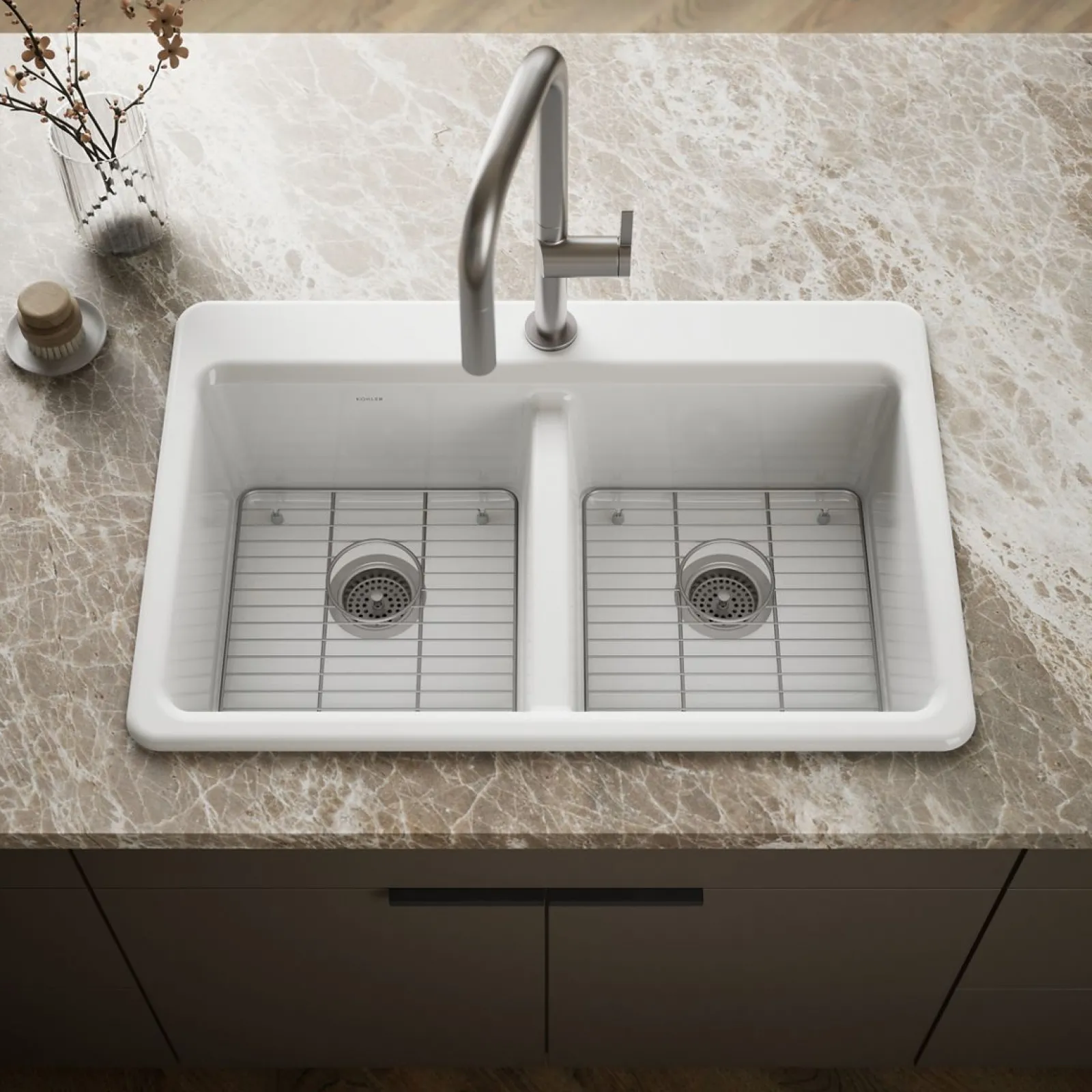 33" top-mount double-bowl kitchen sink^Kohler New