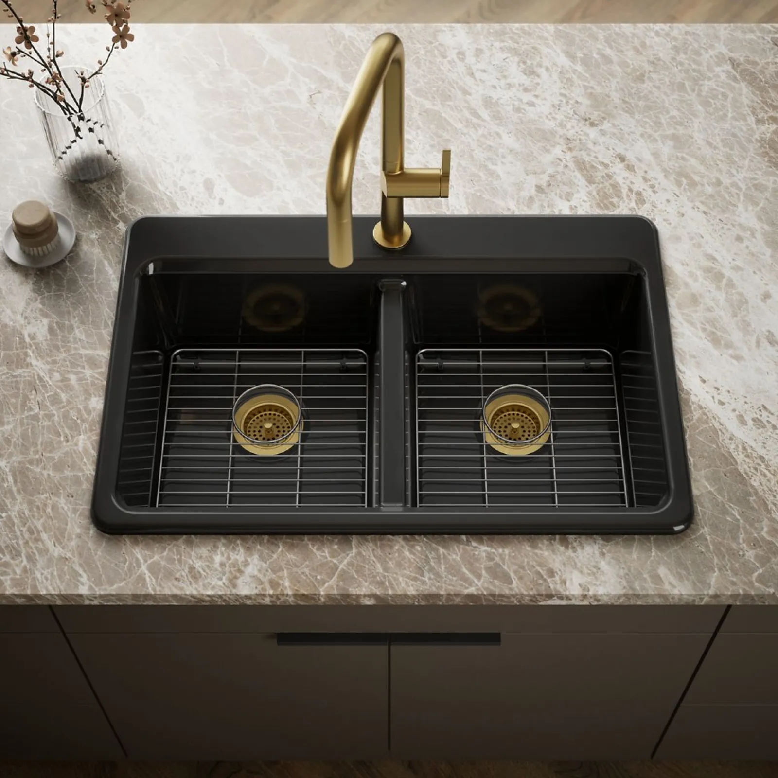 33" top-mount double-bowl kitchen sink^Kohler New