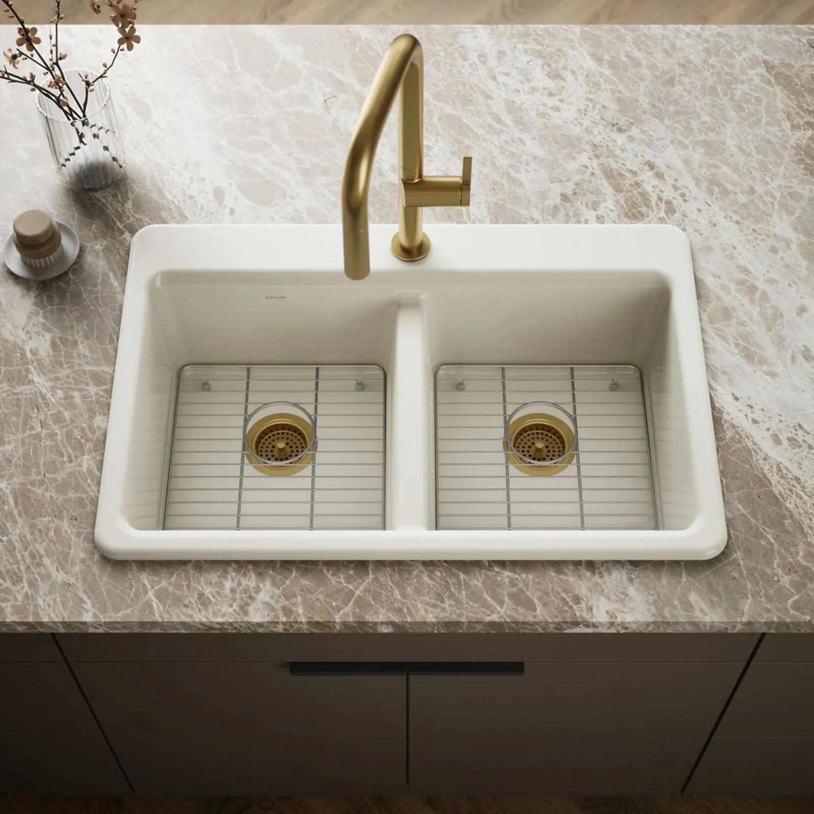 33" top-mount double-bowl kitchen sink^Kohler New