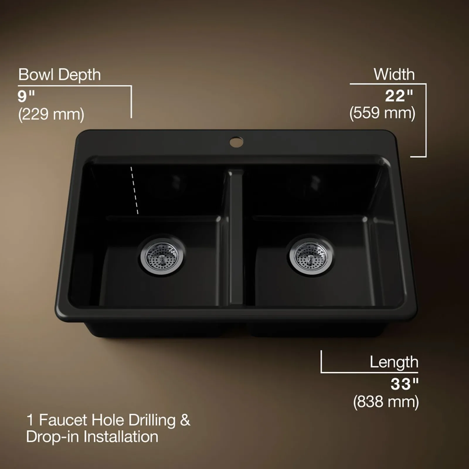 33" top-mount double-bowl kitchen sink^Kohler New