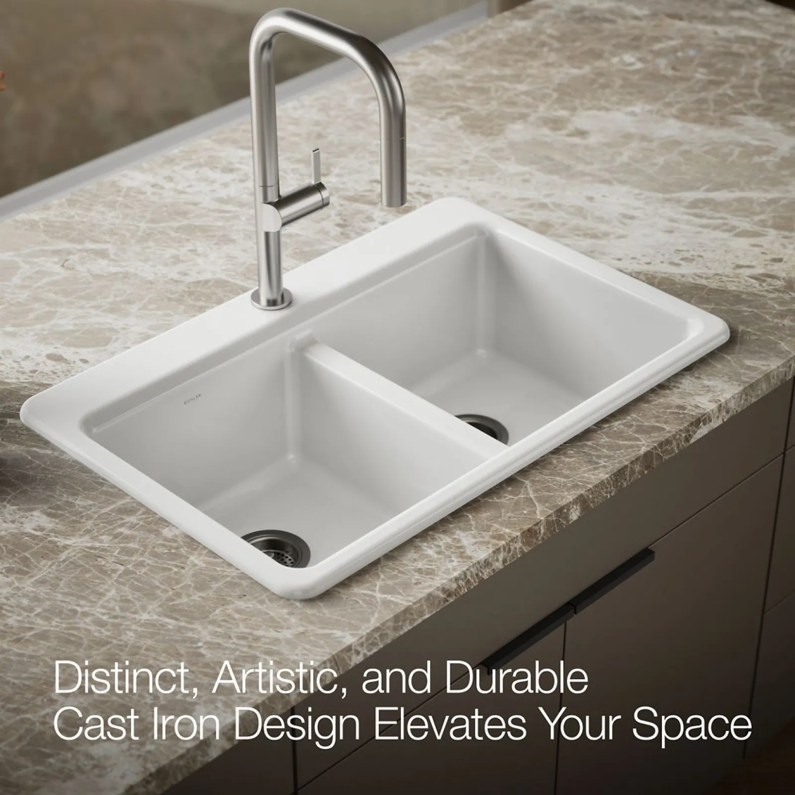33" top-mount double-bowl kitchen sink^Kohler New
