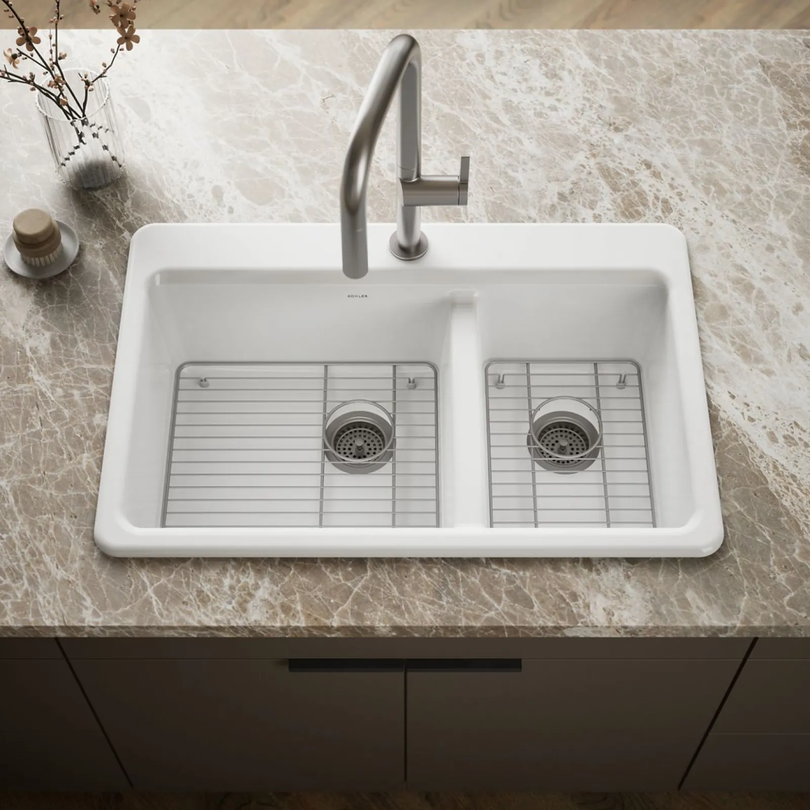 33" top-mount double-bowl kitchen sink^Kohler Online