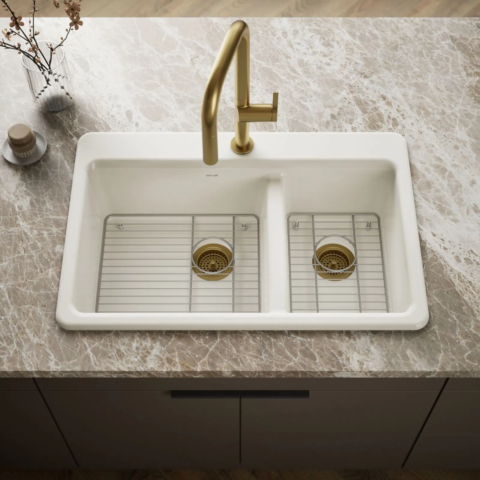 33" top-mount double-bowl kitchen sink^Kohler Online