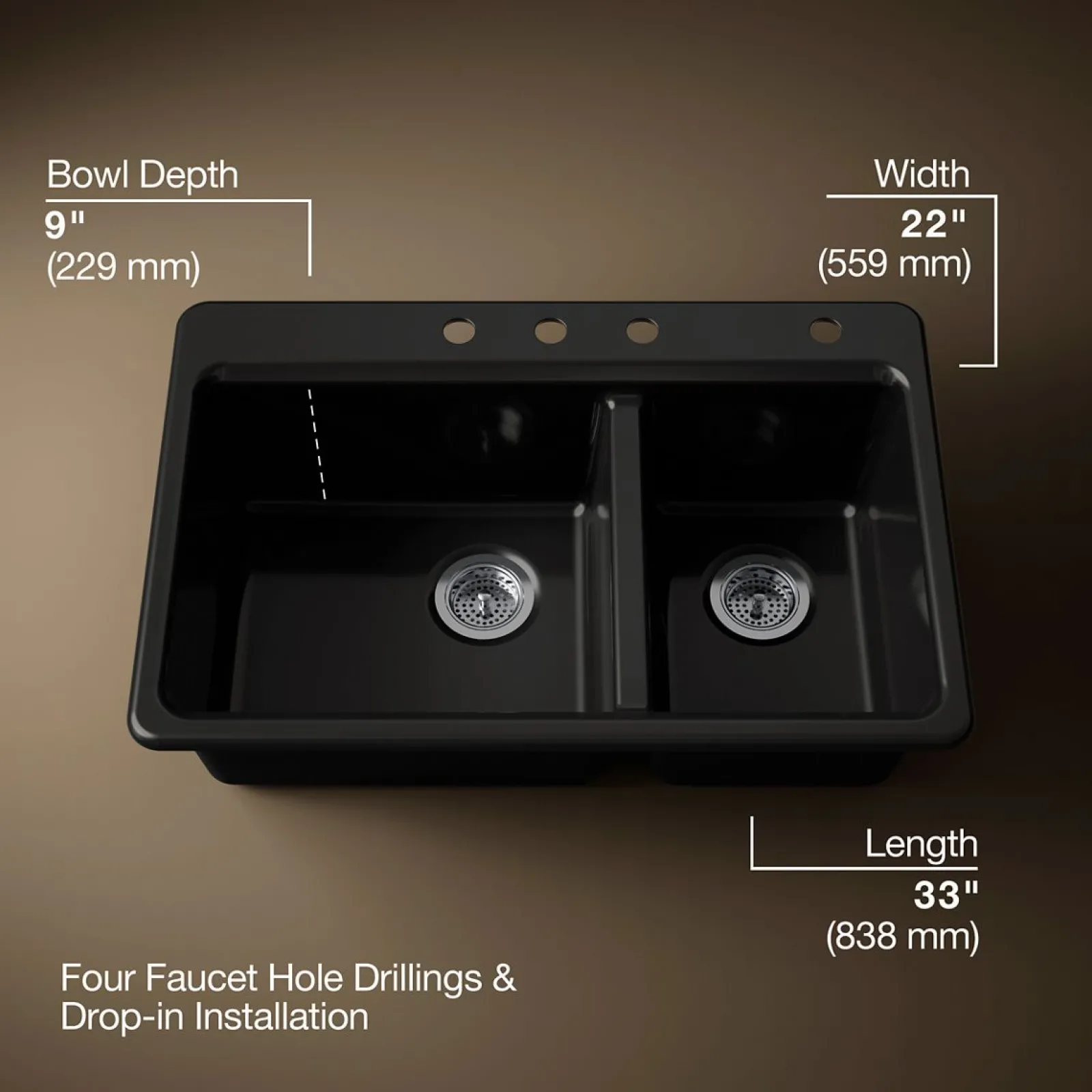33" top-mount double-bowl kitchen sink^Kohler Sale