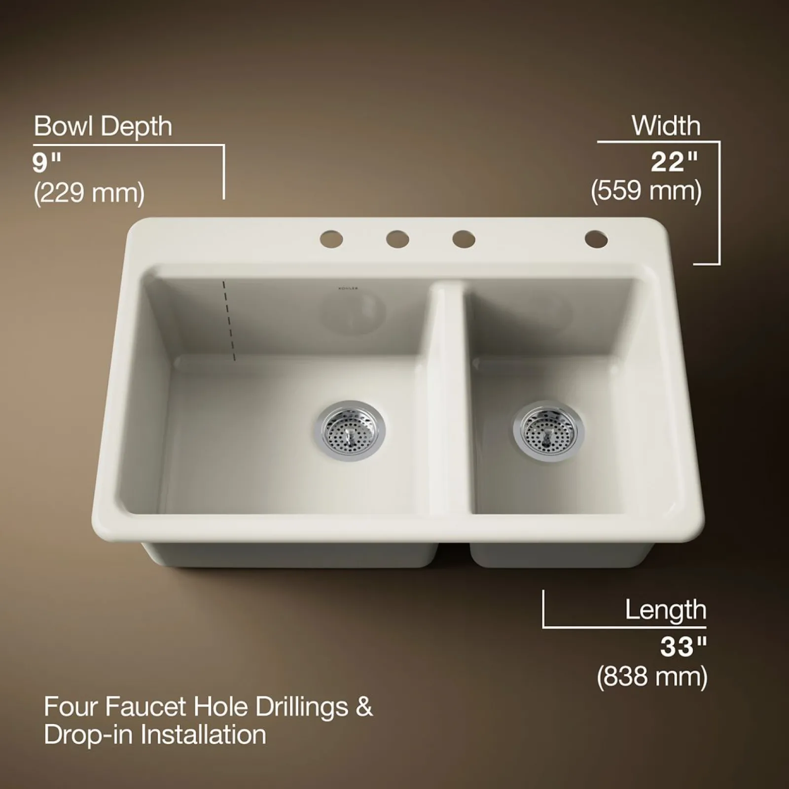 33" top-mount double-bowl kitchen sink^Kohler Sale