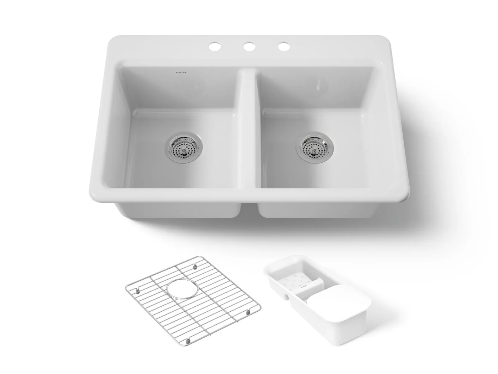 33" top-mount double-bowl workstation kitchen sink^Kohler Outlet