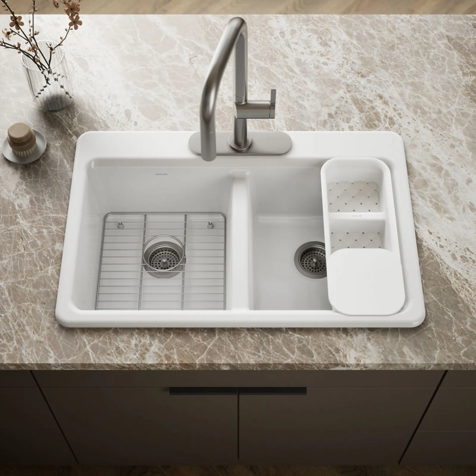 33" top-mount double-bowl workstation kitchen sink^Kohler Outlet