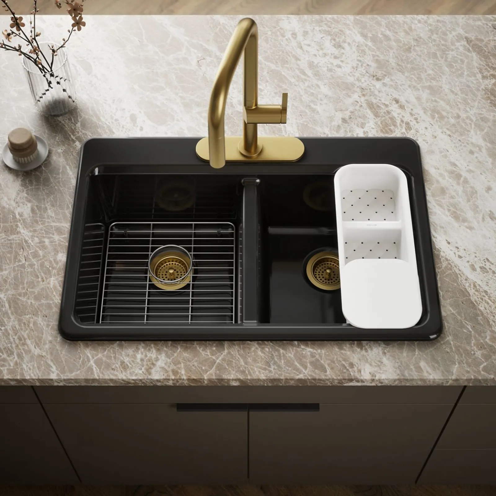 33" top-mount double-bowl workstation kitchen sink^Kohler Outlet