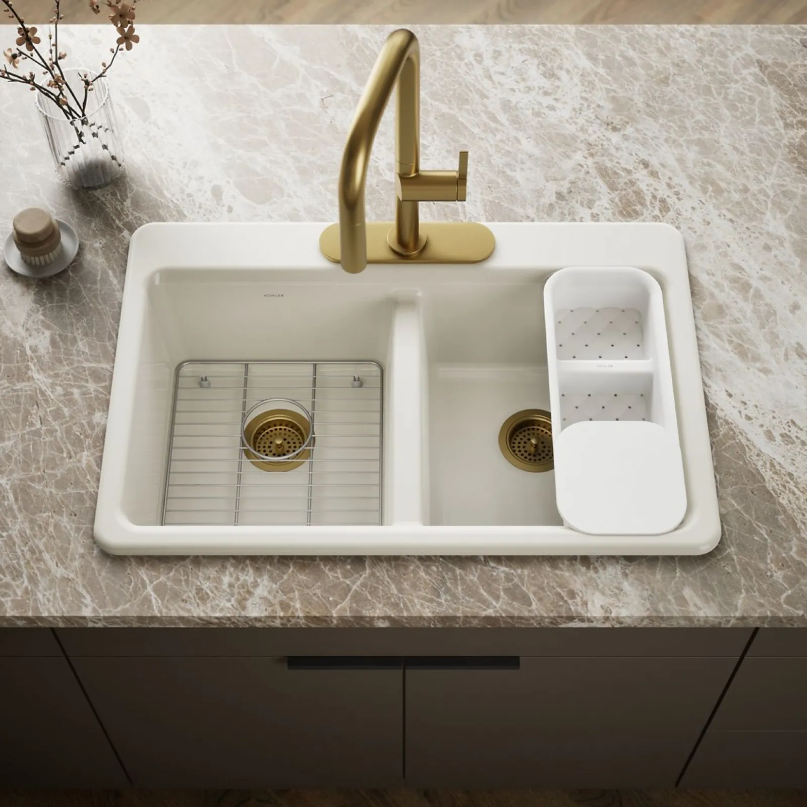 33" top-mount double-bowl workstation kitchen sink^Kohler Outlet