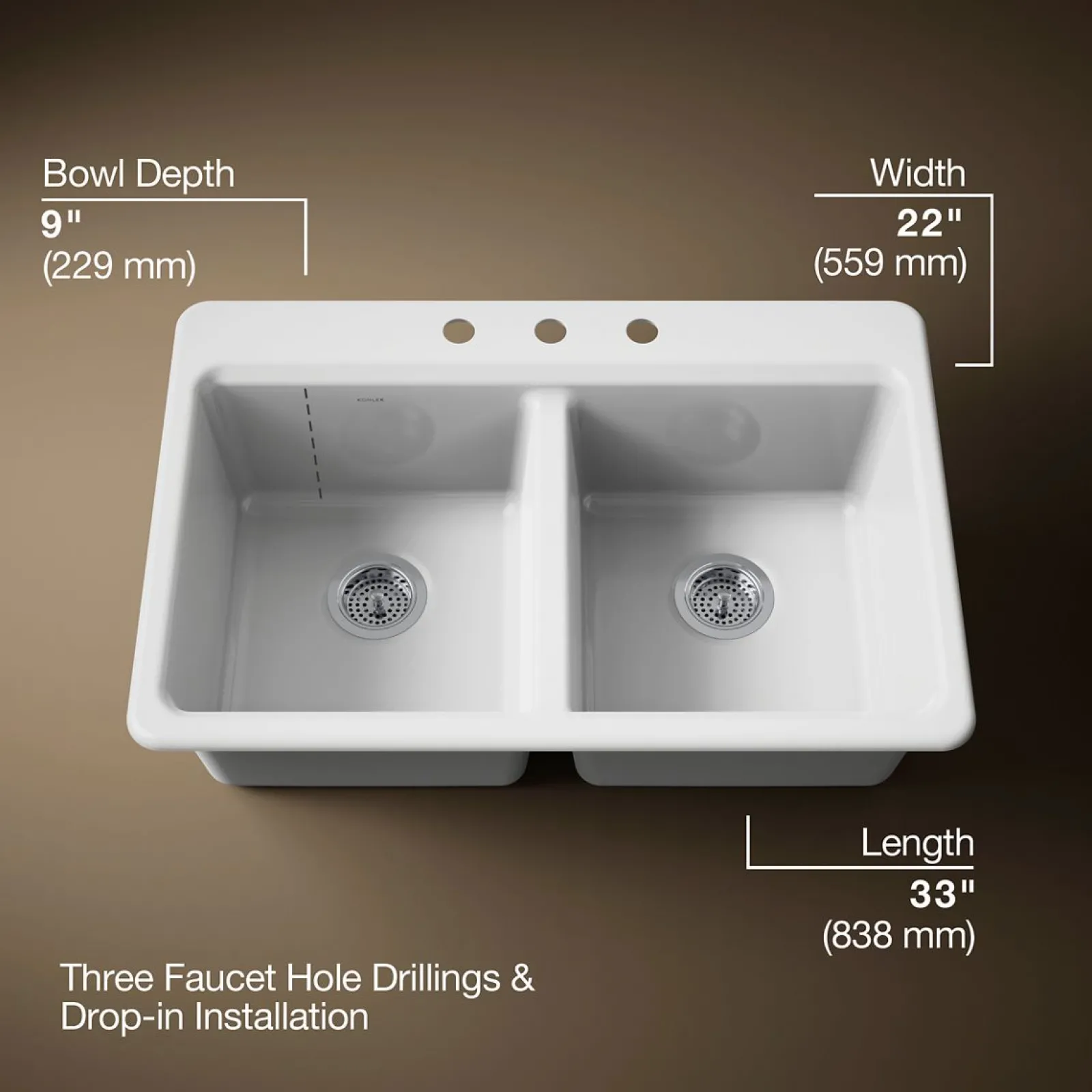 33" top-mount double-bowl workstation kitchen sink^Kohler Outlet